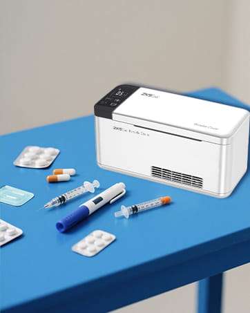 Refrigerador Portátil de Insulina y Medicamentos Veterinarios | 8 Horas de Batería | Control LCD de 2 ∘ C a 20 ∘ C | Aprobación FAA.
