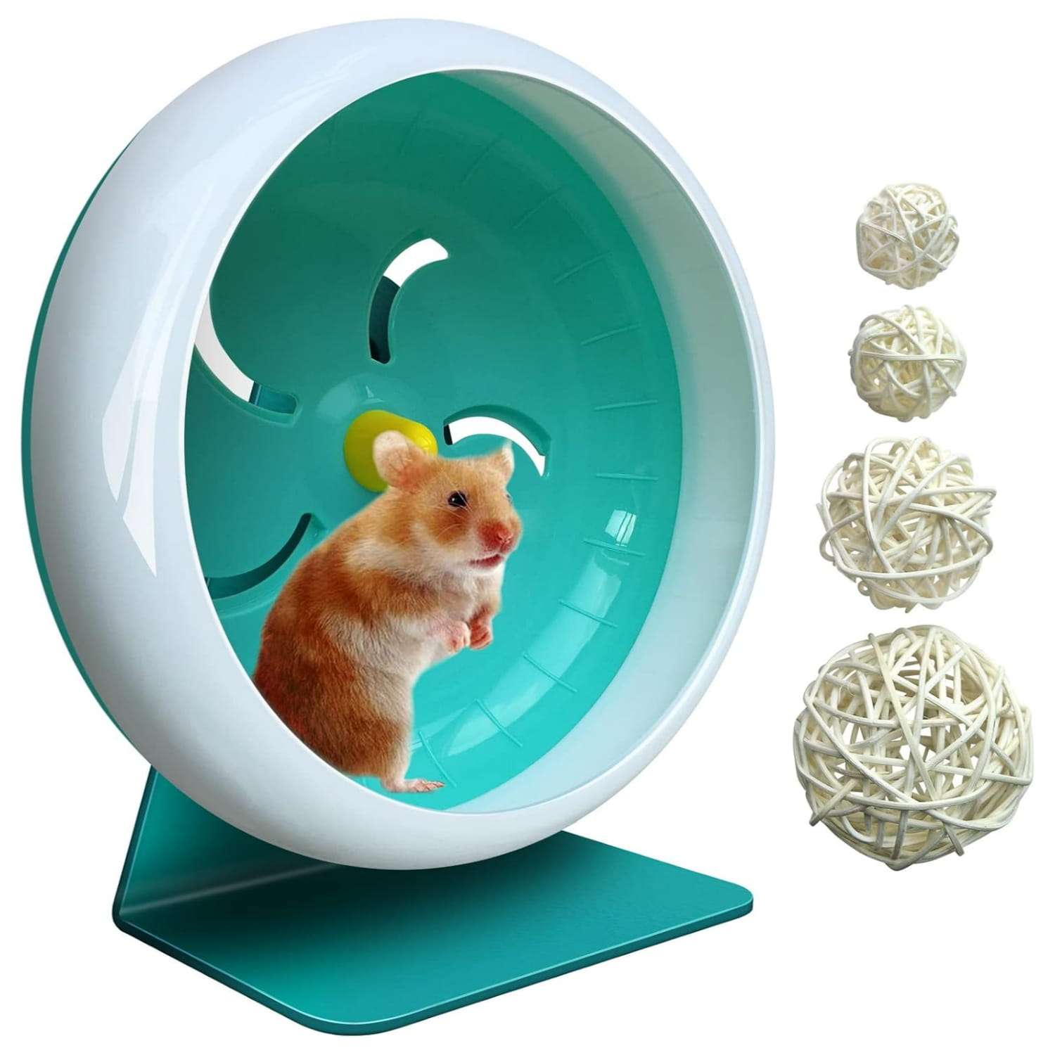 Rueda de ejercicio silenciosa de siete pulgadas con soporte para hamsters y pequeños roedores.