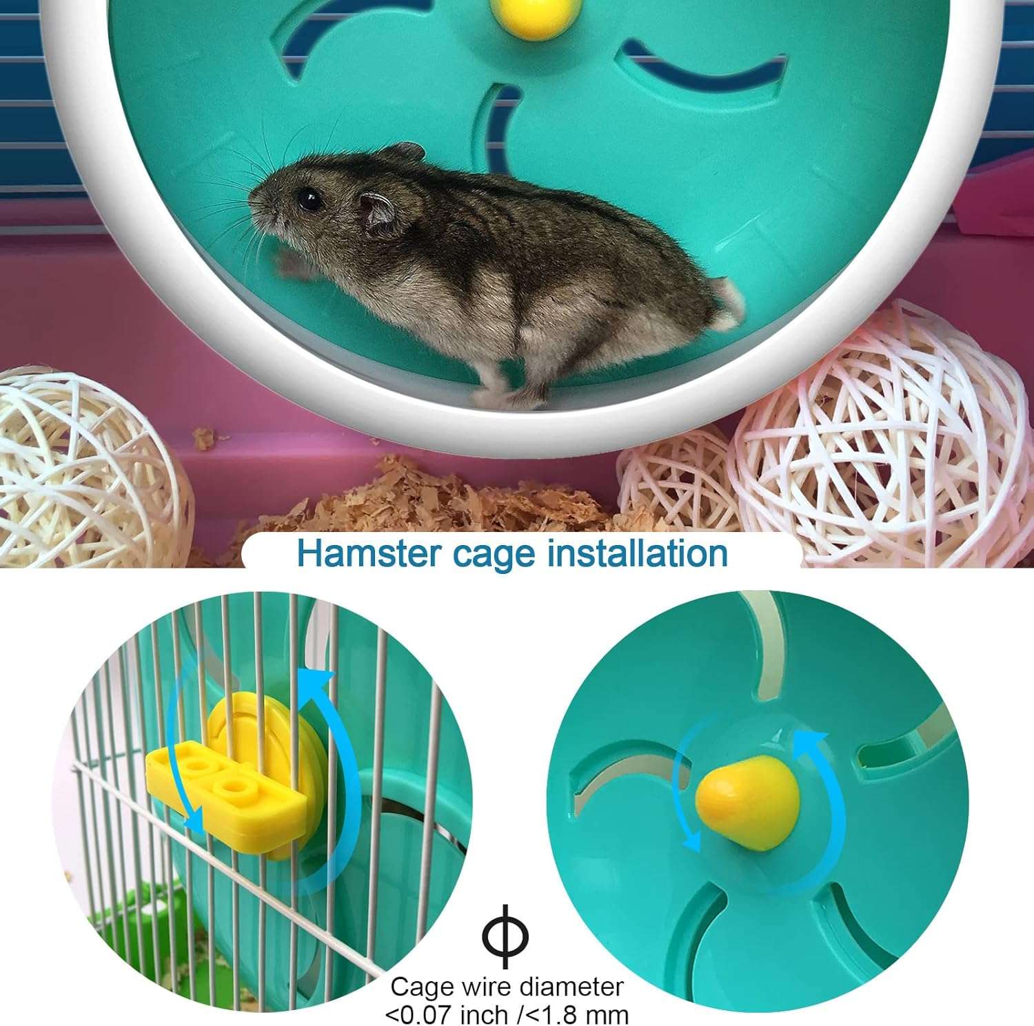 Rueda de ejercicio silenciosa de siete pulgadas con soporte para hamsters y pequeños roedores.