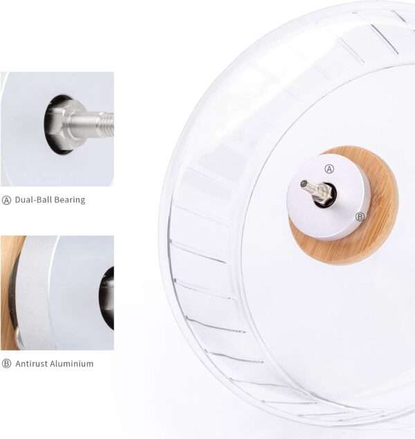 Rueda de Ejercicio Súper Silenciosa para Hámster con Rodamientos Duales. Base acrílica Sólida de alta transparencia y Altura Ajustable.