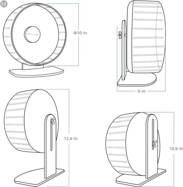 Rueda de Ejercicio Súper Silenciosa para Hámster con Rodamientos Duales. Base acrílica Sólida de alta transparencia y Altura Ajustable.