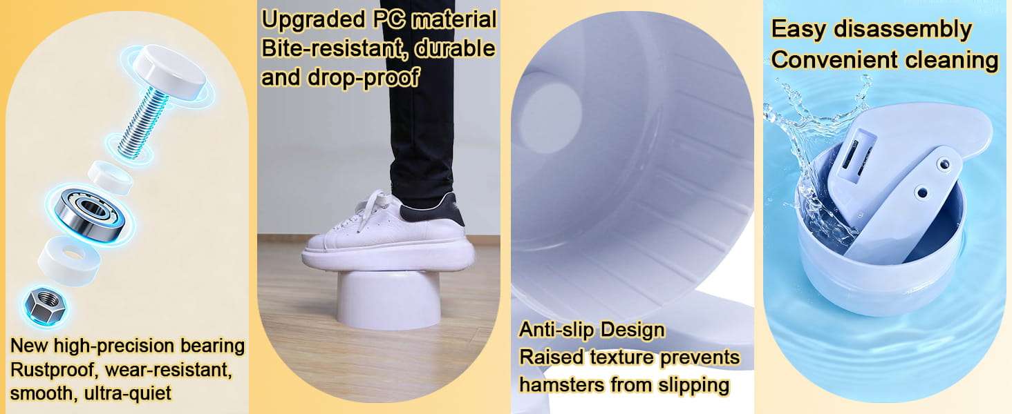 Rueda de Ejercicio Ultra Silenciosa (16.5 cm) con Rodamientos Premium para Hámster Sirio. Diseño 3 en 1 (Base, Ventosa, Clip) y resistente a roer.