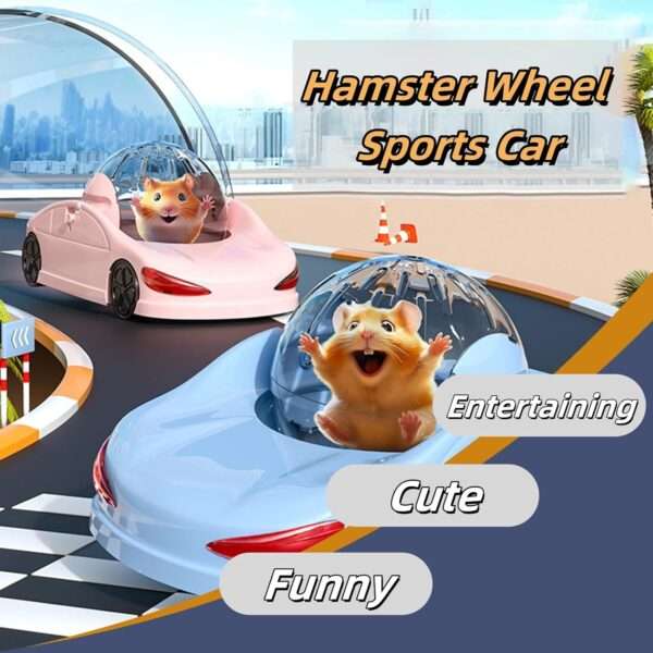 Rueda de Hámster Coche Deportivo 3 en 1. Pelota Desmontable, Modo Entrenamiento Fijo y Carrera. Transpirable para Roedores y fácil de limpiar.