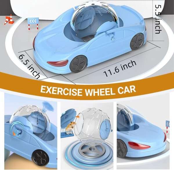 Rueda de Hámster Coche Deportivo 3 en 1. Pelota Desmontable, Modo Entrenamiento Fijo y Carrera. Transpirable para Roedores y fácil de limpiar.