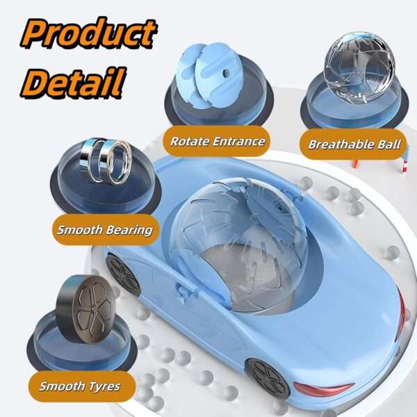 Rueda de Hámster Coche Deportivo 3 en 1. Pelota Desmontable, Modo Entrenamiento Fijo y Carrera. Transpirable para Roedores y fácil de limpiar.