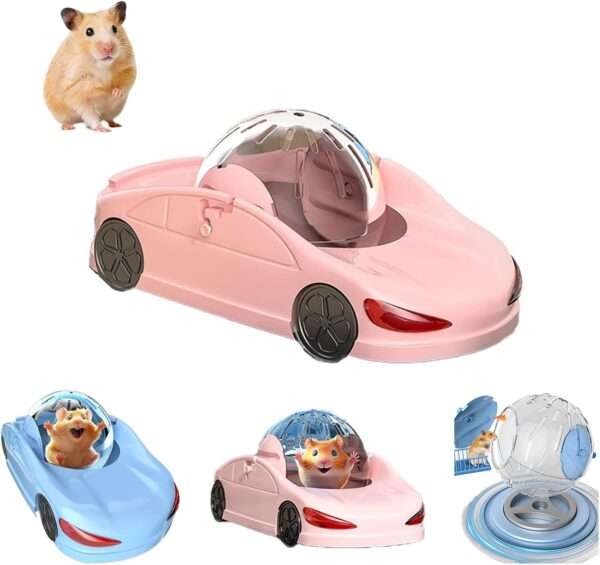 Rueda de Hámster Coche Deportivo 3 en 1. Pelota Desmontable, Modo Entrenamiento Fijo y Carrera. Transpirable para Roedores y fácil de limpiar.