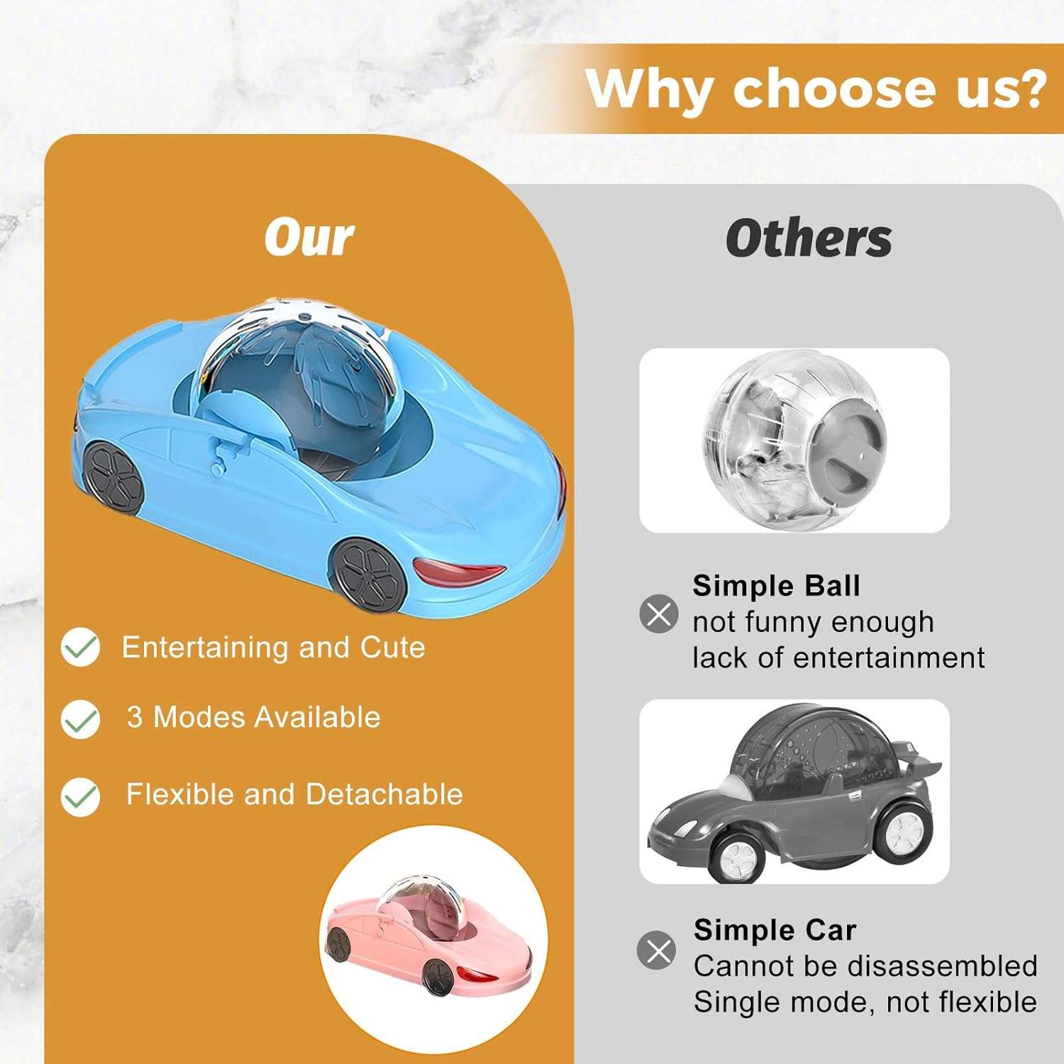 Esfera de ejercicio para hamster con diseño de auto deportivo desmontable y ventilado.