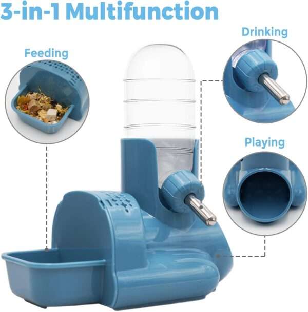 Set 3 en 1 Hámster: Bebedero Automático Antigoteo (118 ml), Comedero y Base Refugio o Escondite. Material de Grado Alimenticio.