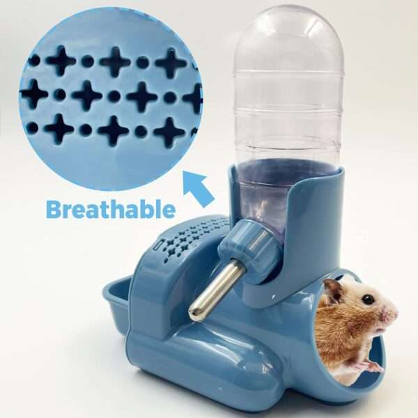 Set 3 en 1 Hámster: Bebedero Automático Antigoteo (118 ml), Comedero y Base Refugio o Escondite. Material de Grado Alimenticio.
