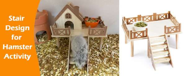 Set Plataforma y Casa 2-en-1 de Madera Natural para Hámster Enano y Jerbo. Repisa 30x20x11 cm para bebedero/comedero y escondite seguro.