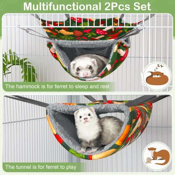Set XL 2-en-1 de Hamaca Doble (13.4") y Túnel Colgante (17.7") para Hurón, Cobaya y Múltiples Roedores. Material suave y lavable.
