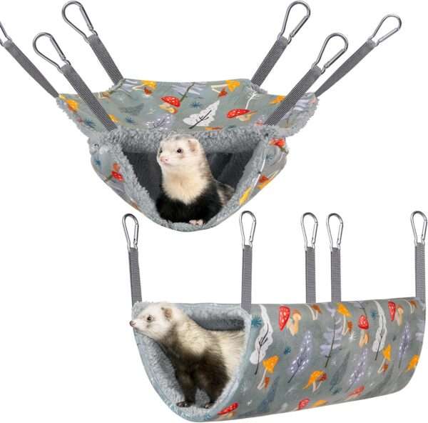 Set XL 2-en-1 de Hamaca Doble (13.4") y Túnel Colgante (17.7") para Hurón, Cobaya y Múltiples Roedores. Material suave y lavable.