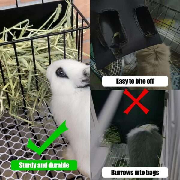 Henera metálica colgante resistente para jaula de conejos, cobayas o chinchillas, diseño anti-desperdicio con gancho fácil de instalar.