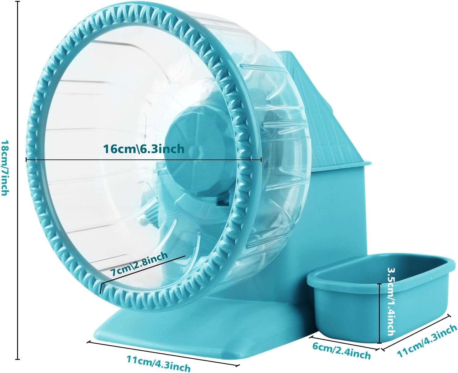 Kit de Hábitat 4 en 1 Ultra Silencioso para Hámster Enano. Incluye Rueda (16 cm), Bebedero, Comedero y Refugio en una base estable (16.5 x 10.9 x 17.8 cm).
