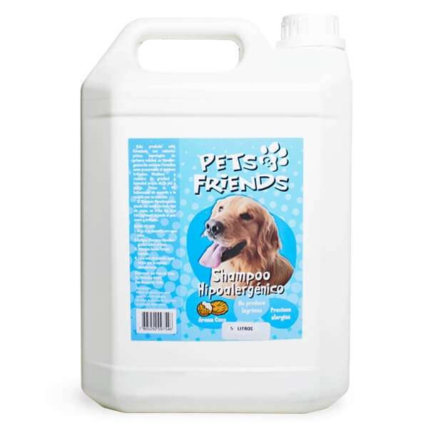 Shampoo Hipoalergenico Pets Friends para perros. pH balanceado, esencia de coco. Ideal para pieles sensibles y prevencion de alergias.