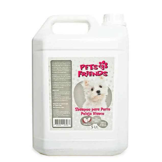 Shampoo Pets Friends 5 Litros Pelaje Blanco. Hipoalergenico y pH balanceado para perros. Realza el color.