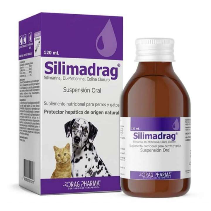 Silimadrag Suspensión Oral 120 mL (Drag Pharma). Suplemento para perros y gatos con Silimarina para proteger y mantener la salud hepática.