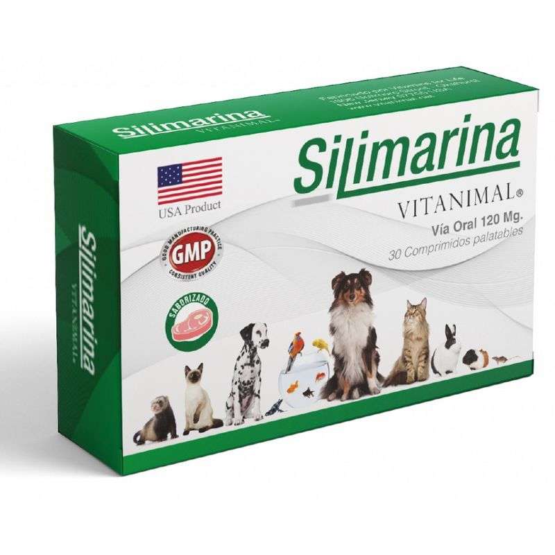 Silimarina Vitanimal. Suplemento natural para salud hepática en perros y gatos. Comprimidos con concentrado de cardo mariano (Sylimarina).