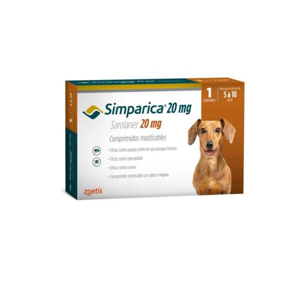Simparica 20 mg. Antiparasitario perros 5-10 kg. Masticable contra pulgas, garrapatas y sarna.