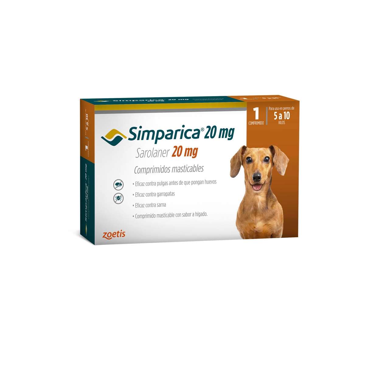 Simparica 20 mg. Antiparasitario perros 5-10 kg. Masticable contra pulgas, garrapatas y sarna.