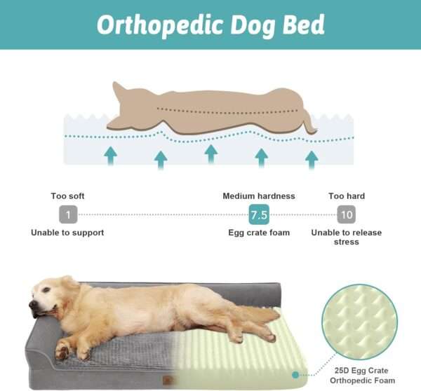 Sofá cama ortopédico de alta densidad con espuma de jaula de huevos 25D, forro interior impermeable y base antideslizante para mascotas XL
