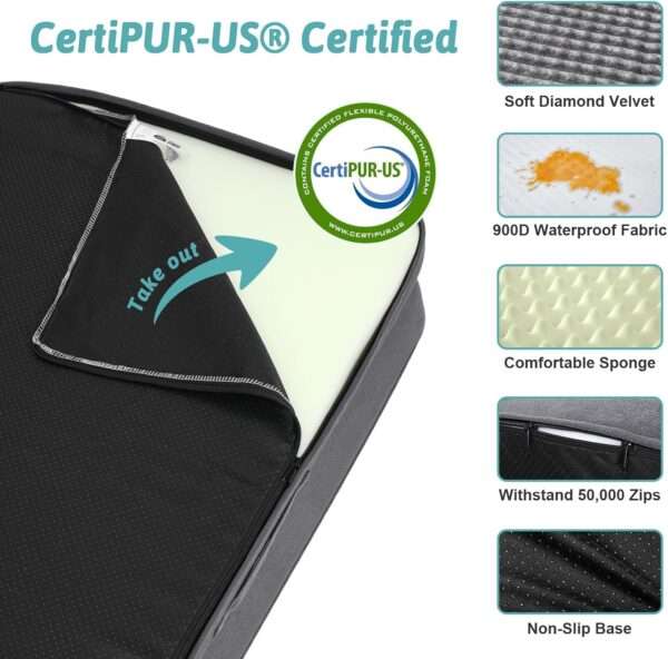 Sofá cama ortopédico de alta densidad con espuma de jaula de huevos 25D, forro interior impermeable y base antideslizante para mascotas XL