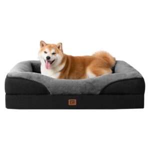 Cama ortopédica estilo sofá EHEYCIGA con espuma viscoelástica, bordes de 4 lados para soporte de cuello y cabeza, y protección impermeable en la superficie.