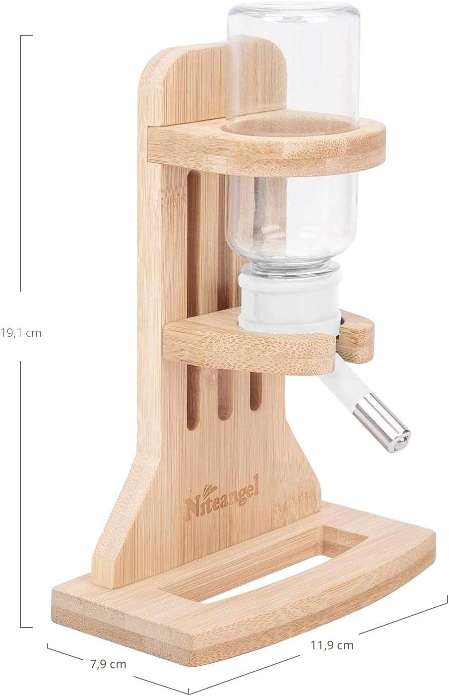 Soporte de Bambú Ajustable con Bebedero 120 ml para Hámster. Base segura y anti-mordidas ideal para Terrarios de Vidrio y acuarios.