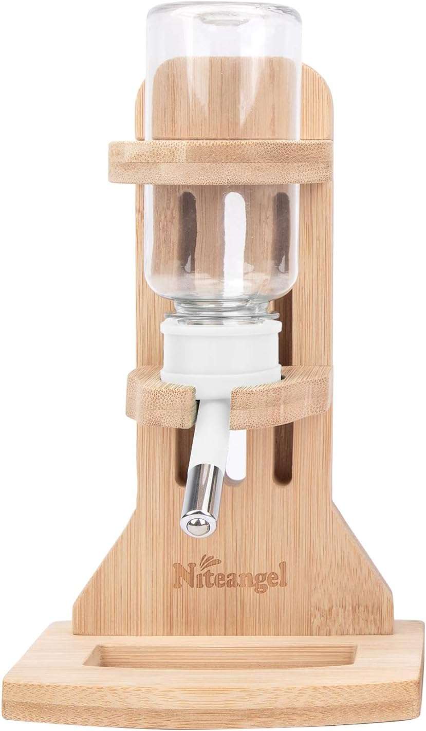 Soporte de Bambú Ajustable con Bebedero 120 ml para Hámster. Base segura y anti-mordidas ideal para Terrarios de Vidrio y acuarios.