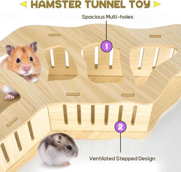 Túnel Escalador XXL de Madera Natural para Hámster Sirio (44x20x10 cm). Puente de Conexión y Escondite Subterráneo Antiestrés.