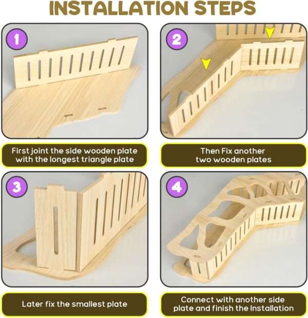 Túnel Escalador XXL de Madera Natural para Hámster Sirio (44x20x10 cm). Puente de Conexión y Escondite Subterráneo Antiestrés.