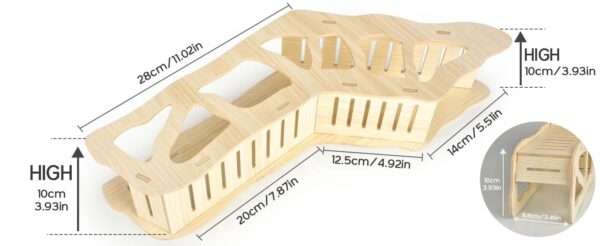 Túnel Escalador XXL de Madera Natural para Hámster Sirio (44x20x10 cm). Puente de Conexión y Escondite Subterráneo Antiestrés.