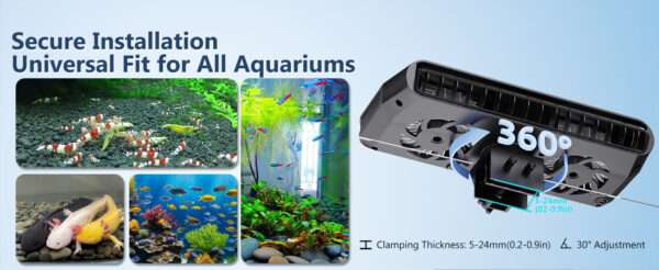 Ventilador enfriador de acuario con motor sin escobillas y ventiladores duales. Incluye controlador LED con doble pantalla de temperatura para control inteligente (59°F-93°F).