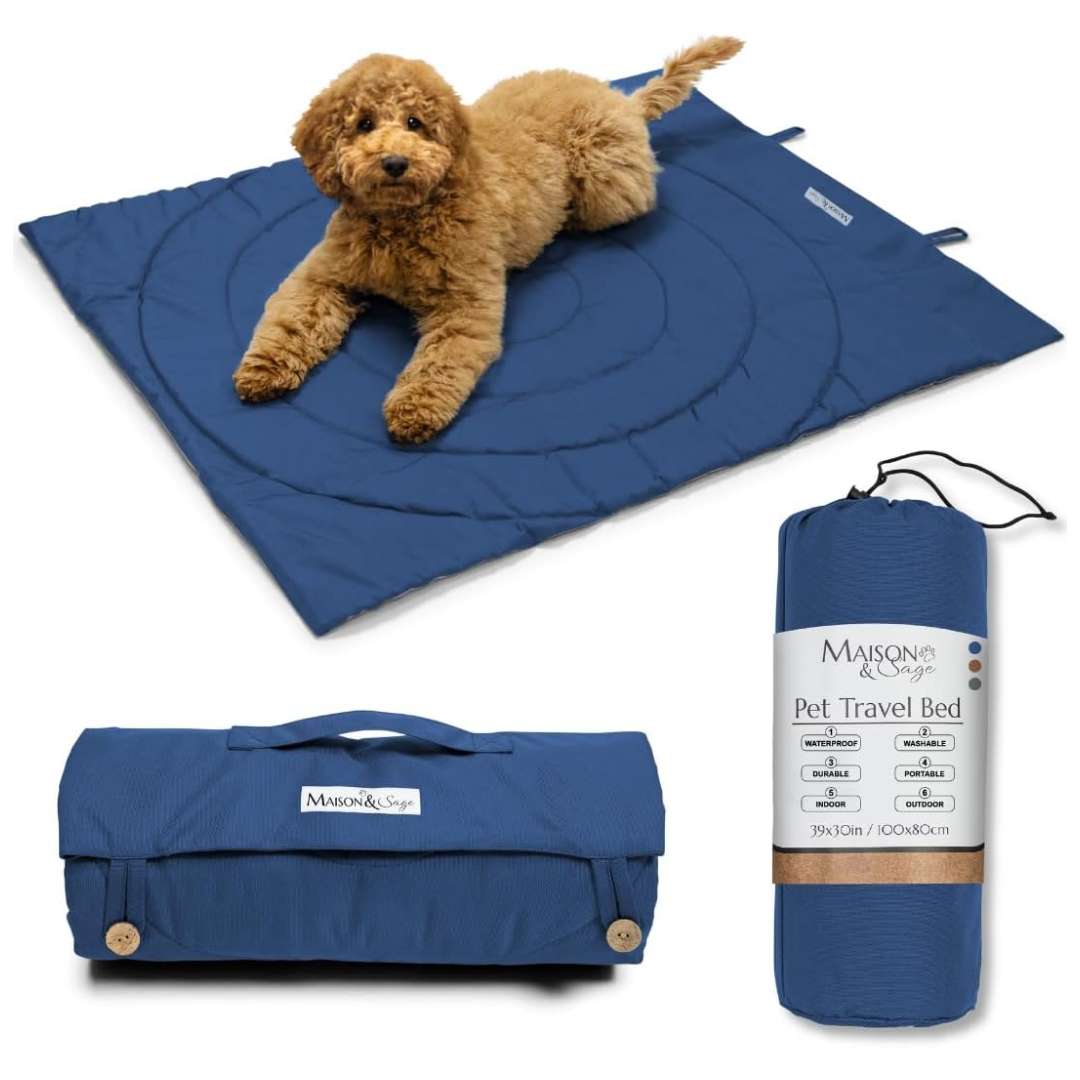 Alfombrilla plegable de tela Oxford (100x80 cm) para perros. Resistente al agua y a la intemperie. Ideal para camping y viajes.