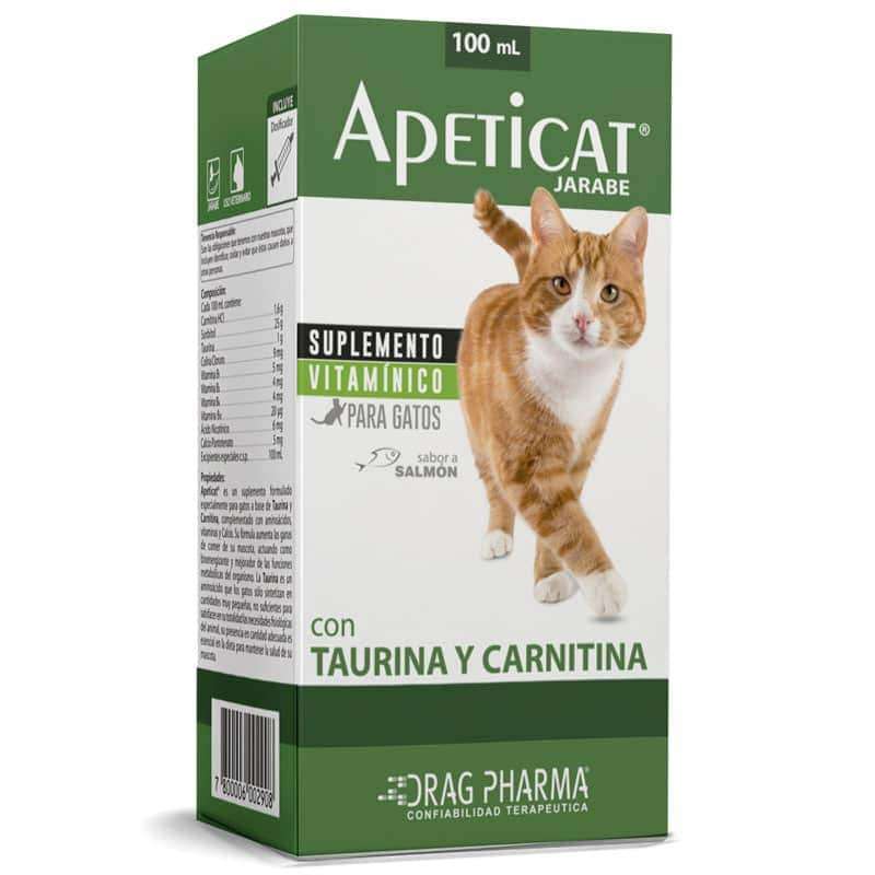 Apeticat Jarabe. Suplemento vitamínico para gatos. Estimula el apetito con Taurina, Carnitina y sabor a salmón.