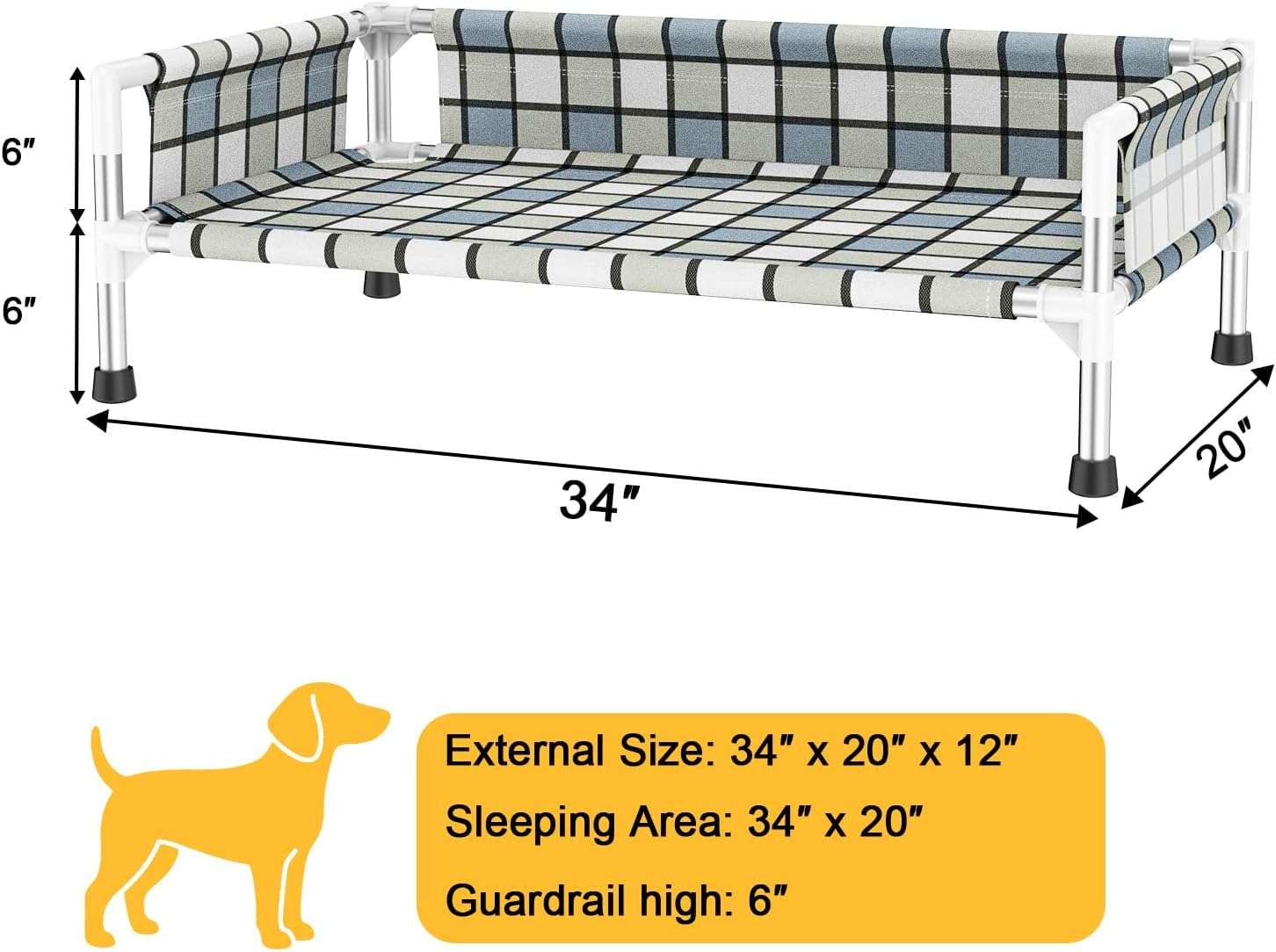 Cama elevada o cuna para perro con barandilla de seguridad, transpirable, anti-calor y anti-humedad para mascotas con dolor articular.