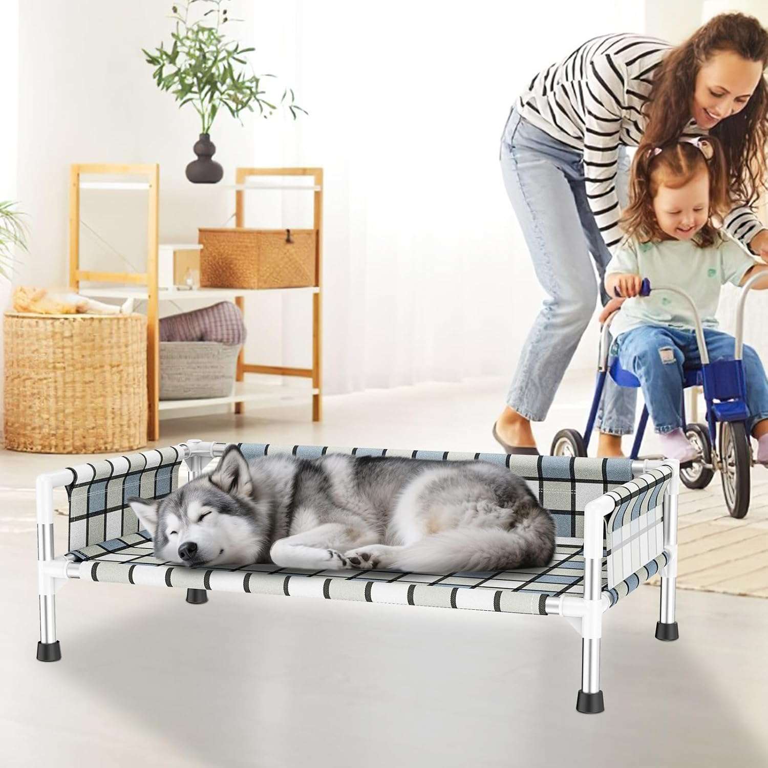 Cama elevada o cuna para perro con barandilla de seguridad, transpirable, anti-calor y anti-humedad para mascotas con dolor articular.