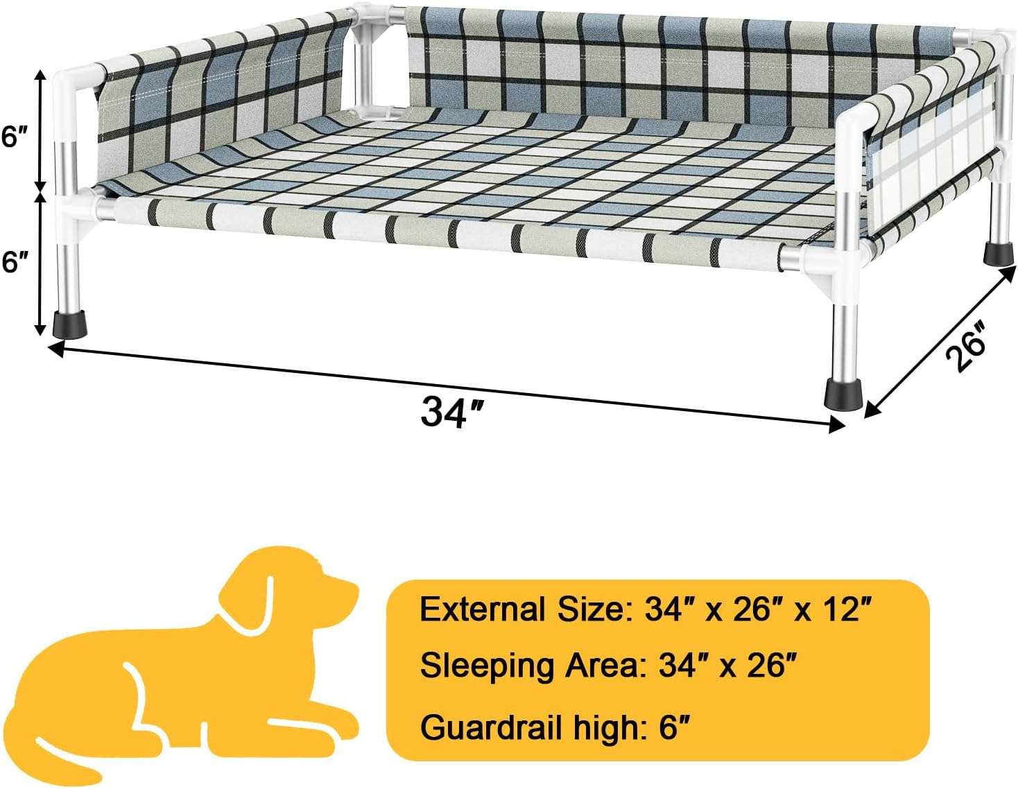 Cama elevada o cuna para perro con barandilla de seguridad, transpirable, anti-calor y anti-humedad para mascotas con dolor articular.
