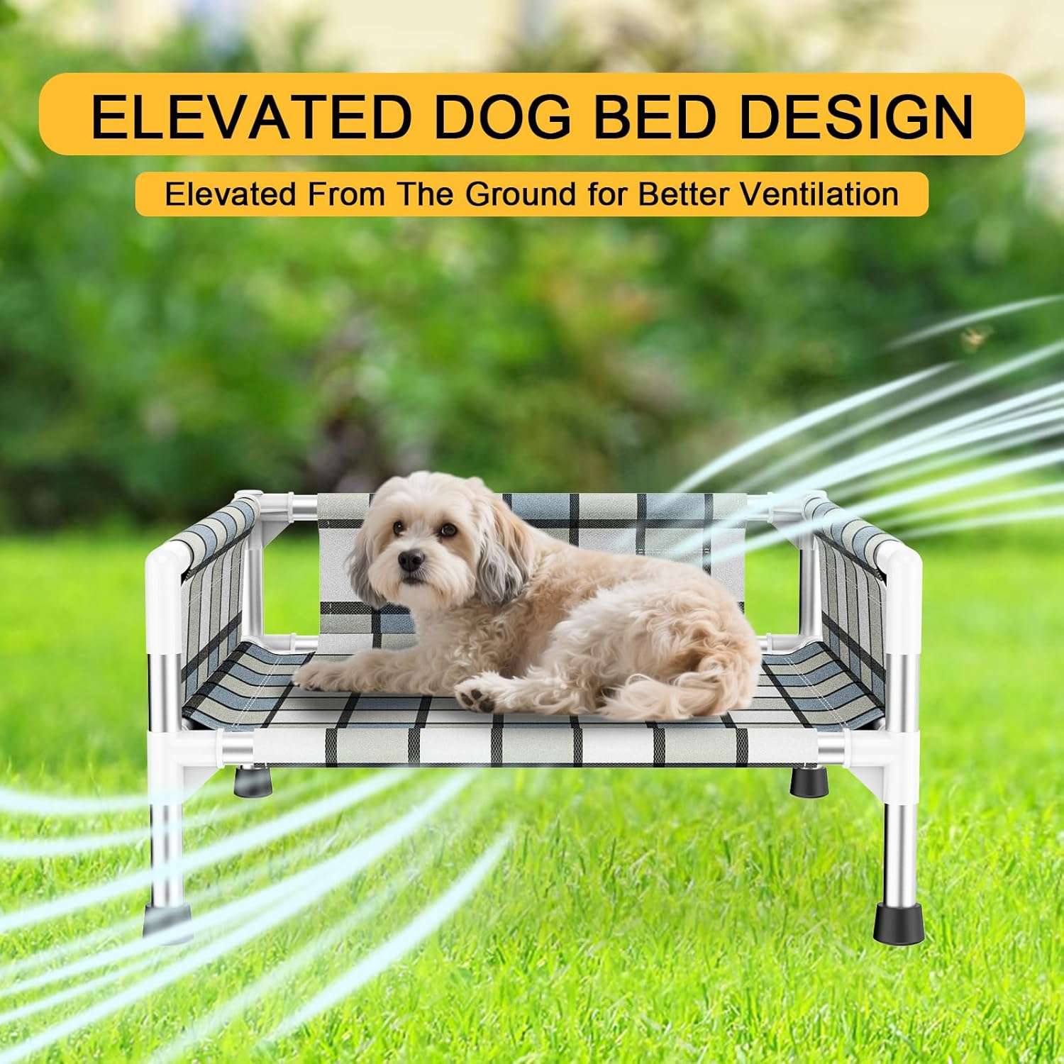 Cama elevada o cuna para perro con barandilla de seguridad, transpirable, anti-calor y anti-humedad para mascotas con dolor articular.