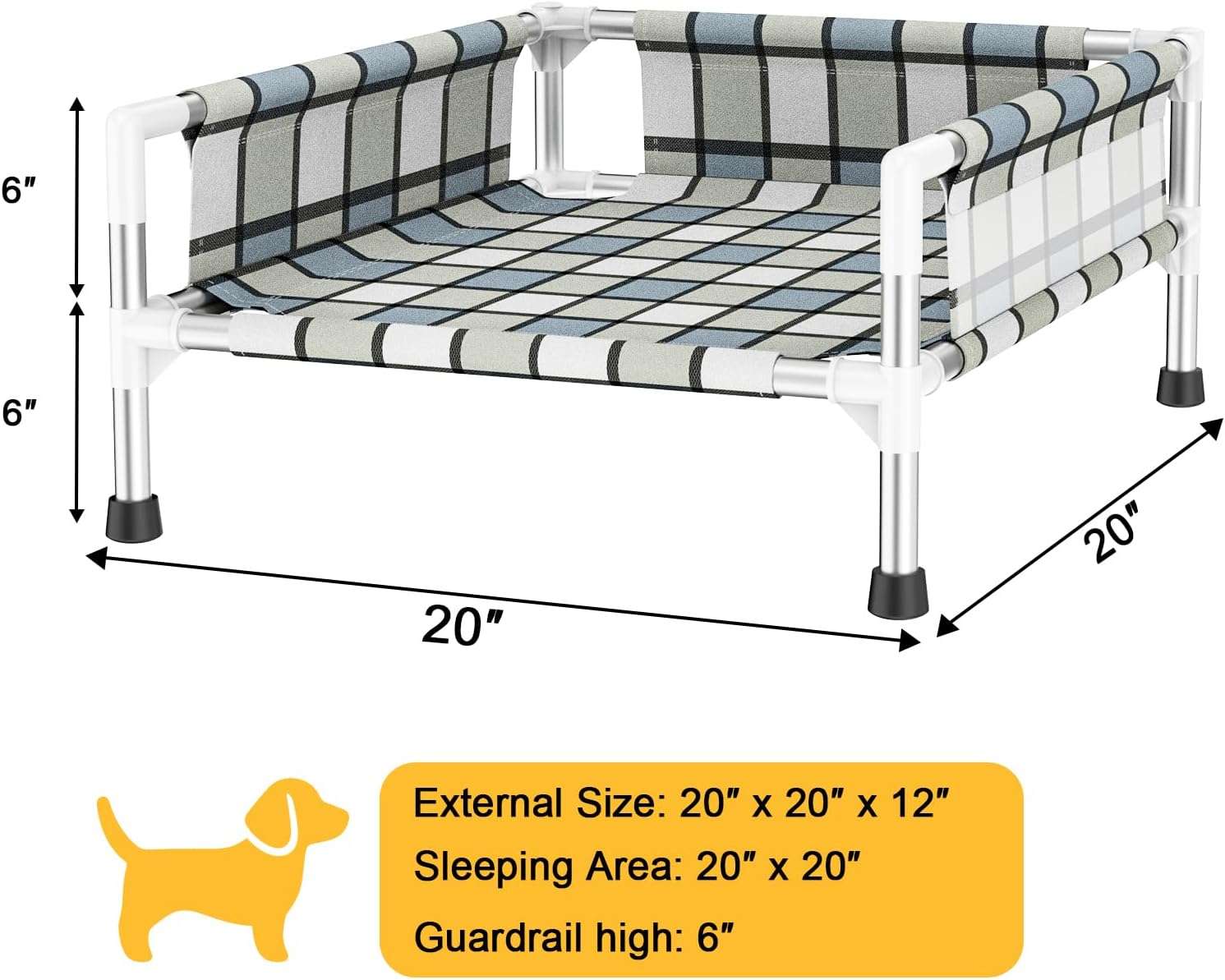 Cama elevada o cuna para perro con barandilla de seguridad, transpirable, anti-calor y anti-humedad para mascotas con dolor articular.