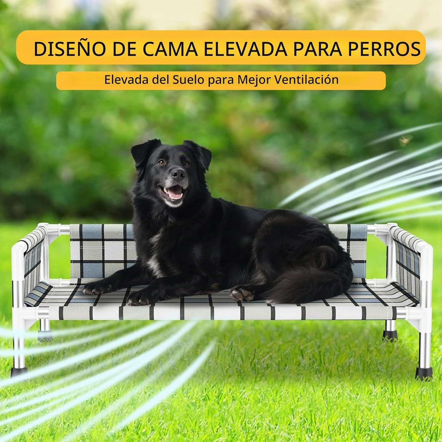 Cama elevada o cuna para perro con barandilla de seguridad, transpirable, anti-calor y anti-humedad para mascotas con dolor articular.