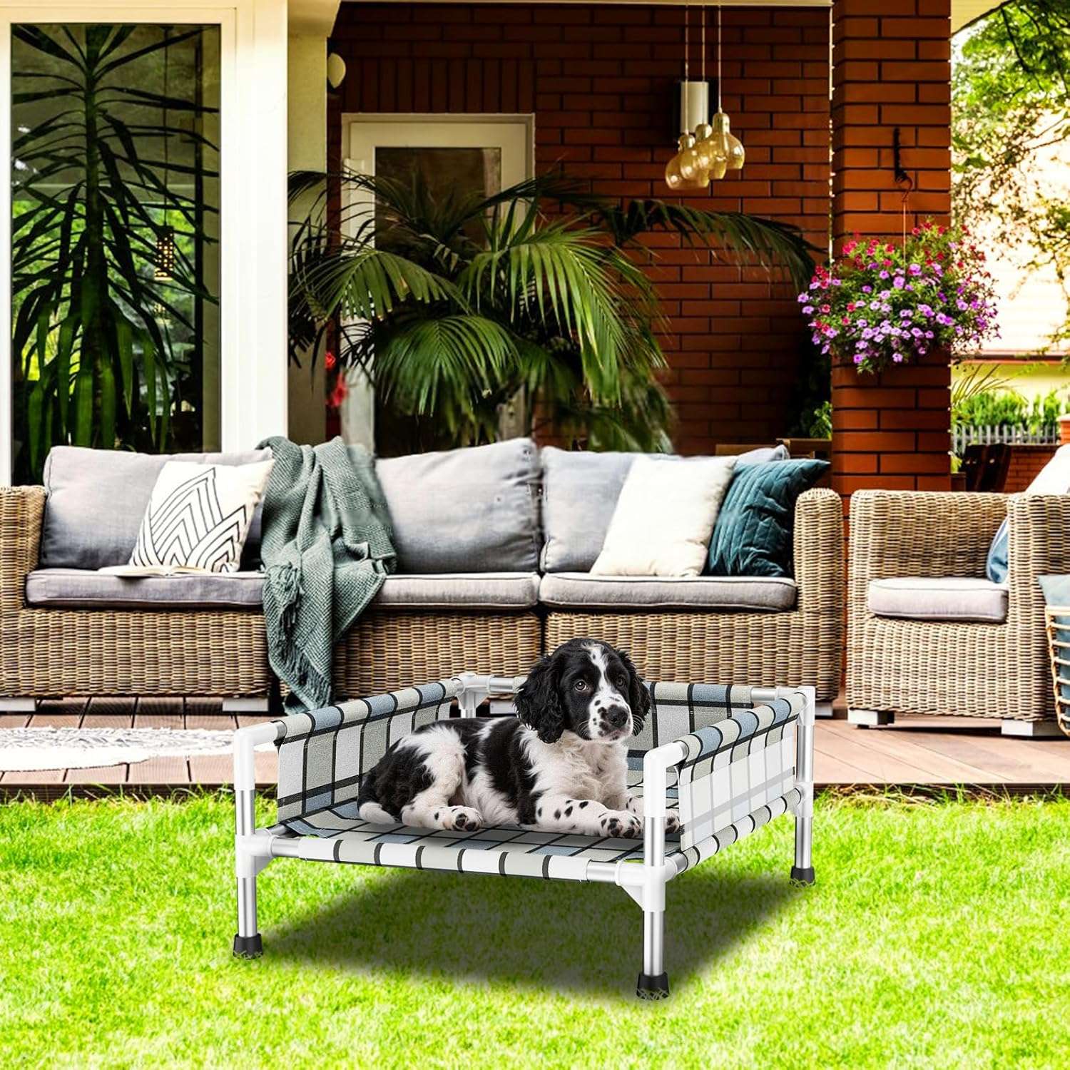 Cama elevada o cuna para perro con barandilla de seguridad, transpirable, anti-calor y anti-humedad para mascotas con dolor articular.