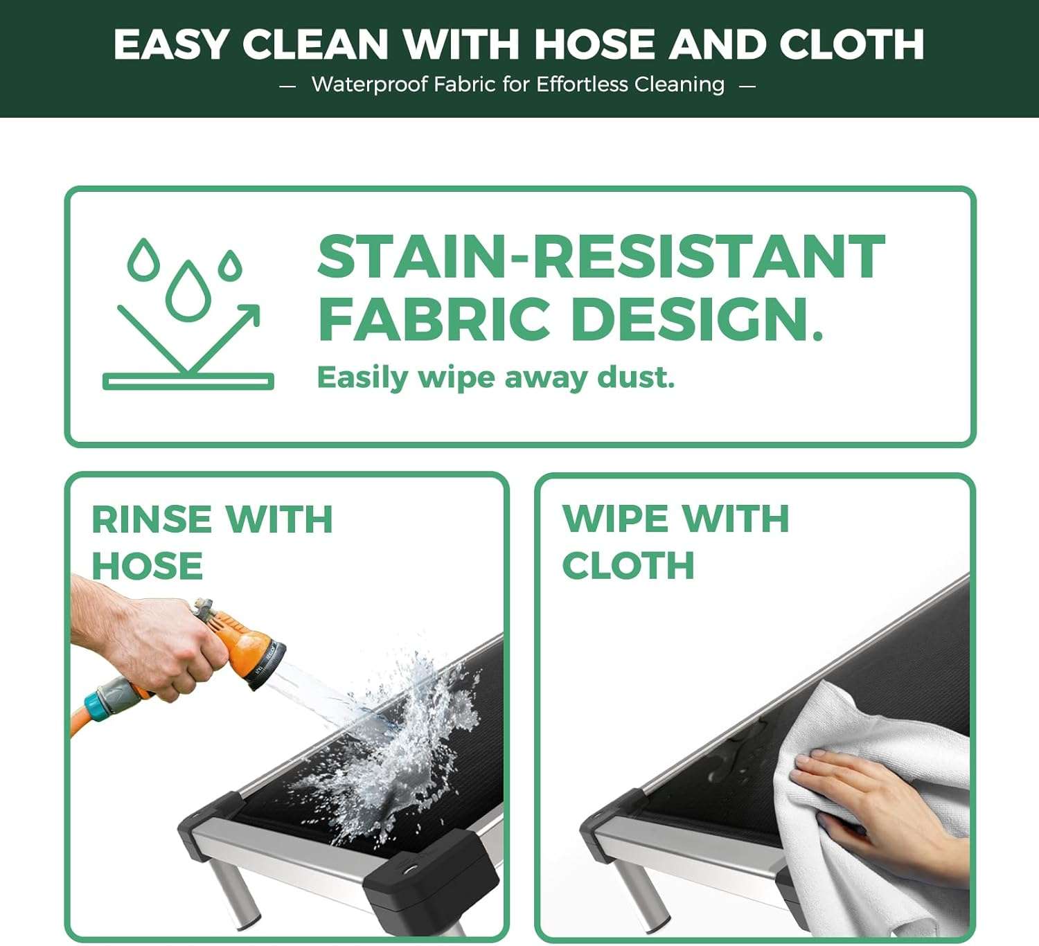 Cama elevada indestructible para perros (soporta 113 kg). Marco de aluminio, bordes a prueba de masticación y rápido montaje.