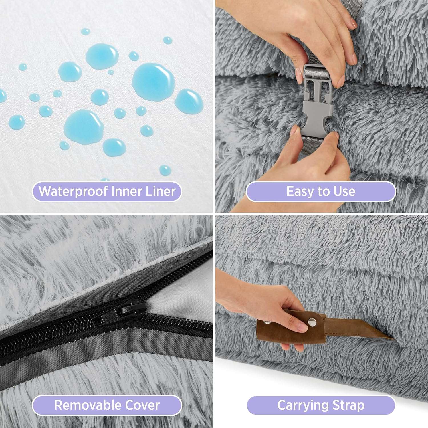 Cama ortopédica plegable 3 en 1 (173x112 cm). Se convierte en sofá, lounge y cama clásica. Uso dual para humanos y perros.