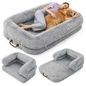 Cama ortopédica plegable 3 en 1 (173x112 cm). Se convierte en sofá, lounge y cama clásica. Uso dual para humanos y perros.