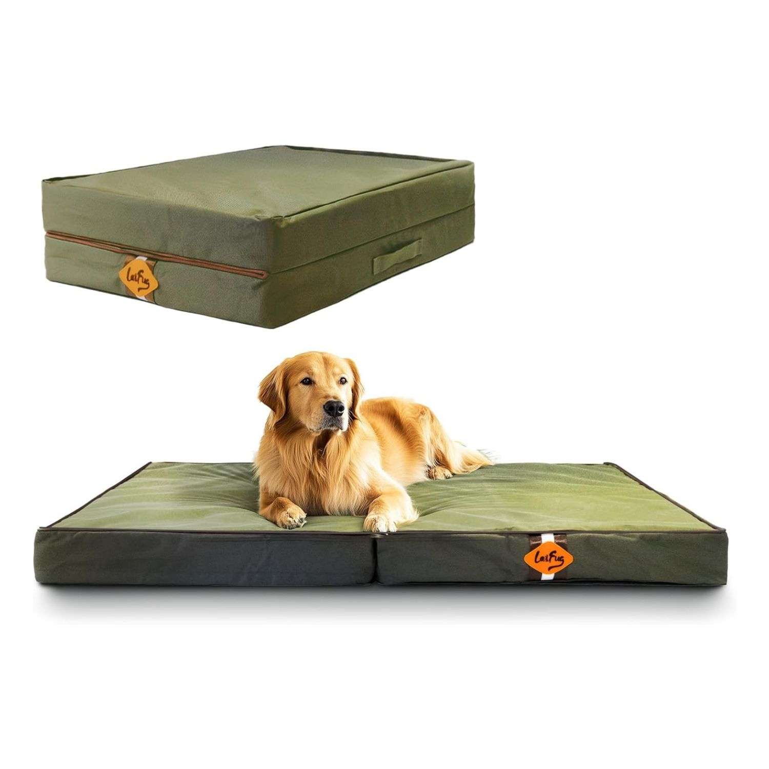 Cama plegable impermeable para perro con soporte ortopédico de 9 cm. Portátil y con funda de tela Oxford.