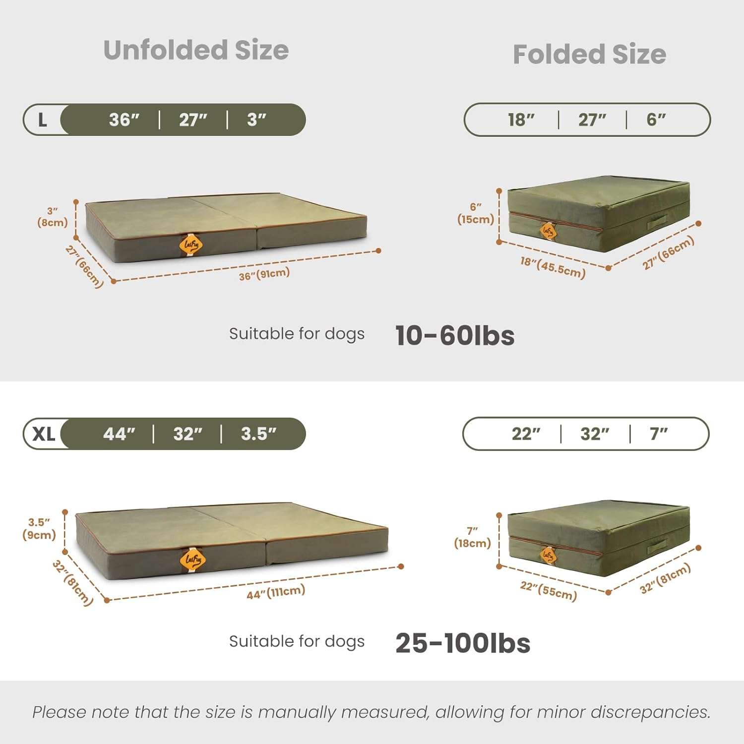 Cama plegable impermeable para perro con soporte ortopédico de 9 cm. Portátil y con funda de tela Oxford.