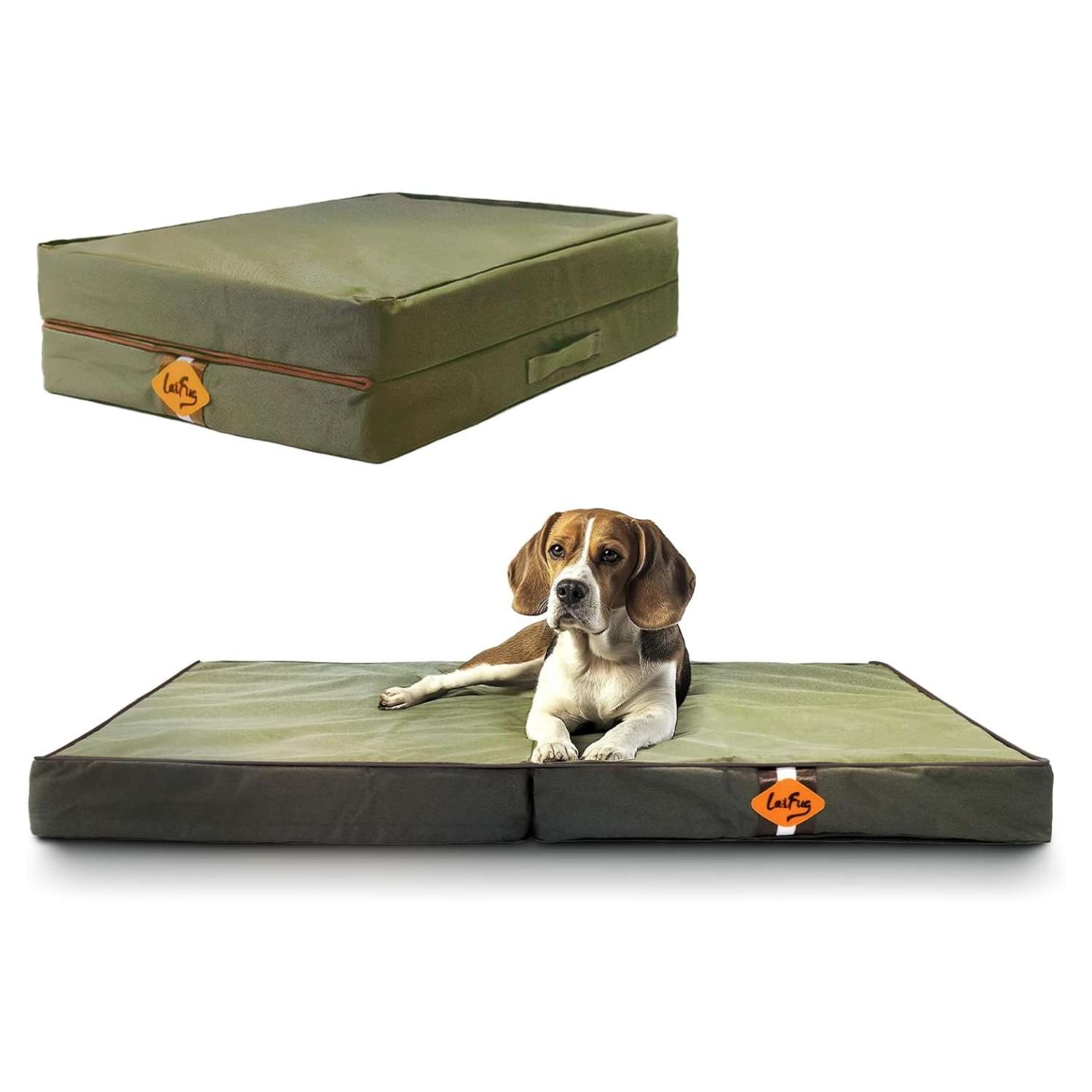 Cama plegable impermeable para perro con soporte ortopédico de 9 cm. Portátil y con funda de tela Oxford.