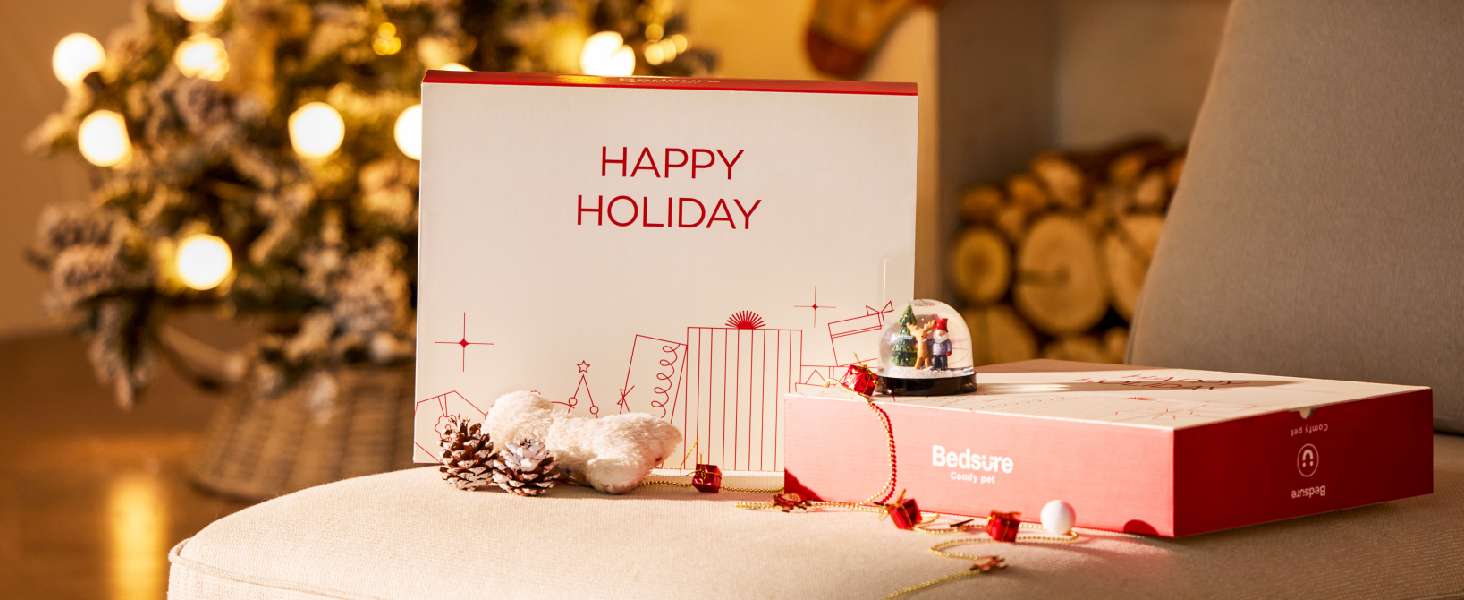 Cama redonda de felpa Sherpa para perros y gatos. Diseño navideño, lavable a máquina y con paredes reforzadas para soporte articular.