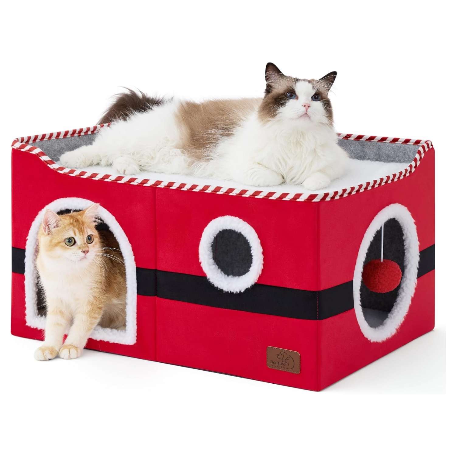 Casa cueva extra ancha 2 en 1 (60x35x27 cm) con rascador de sisal. Estructura de MDF reforzada que soporta hasta 14 kg.